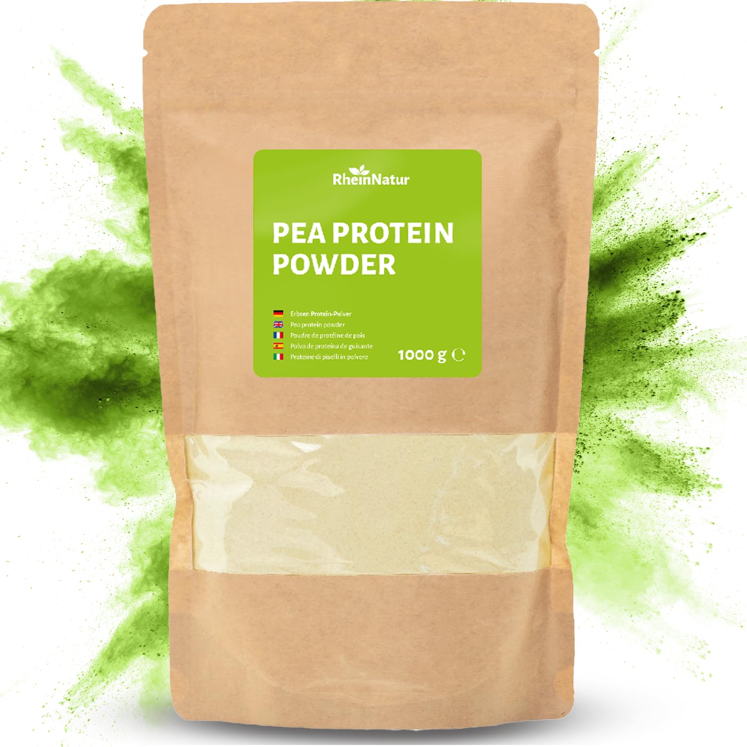 RheinNatur Erbsenprotein Pulver 1 kg - Veganes Proteinpulver - Eiweißpulver für Proteinshakes, Smoothies & mehr - Pflanzliches Protein - 1000 g Beutel