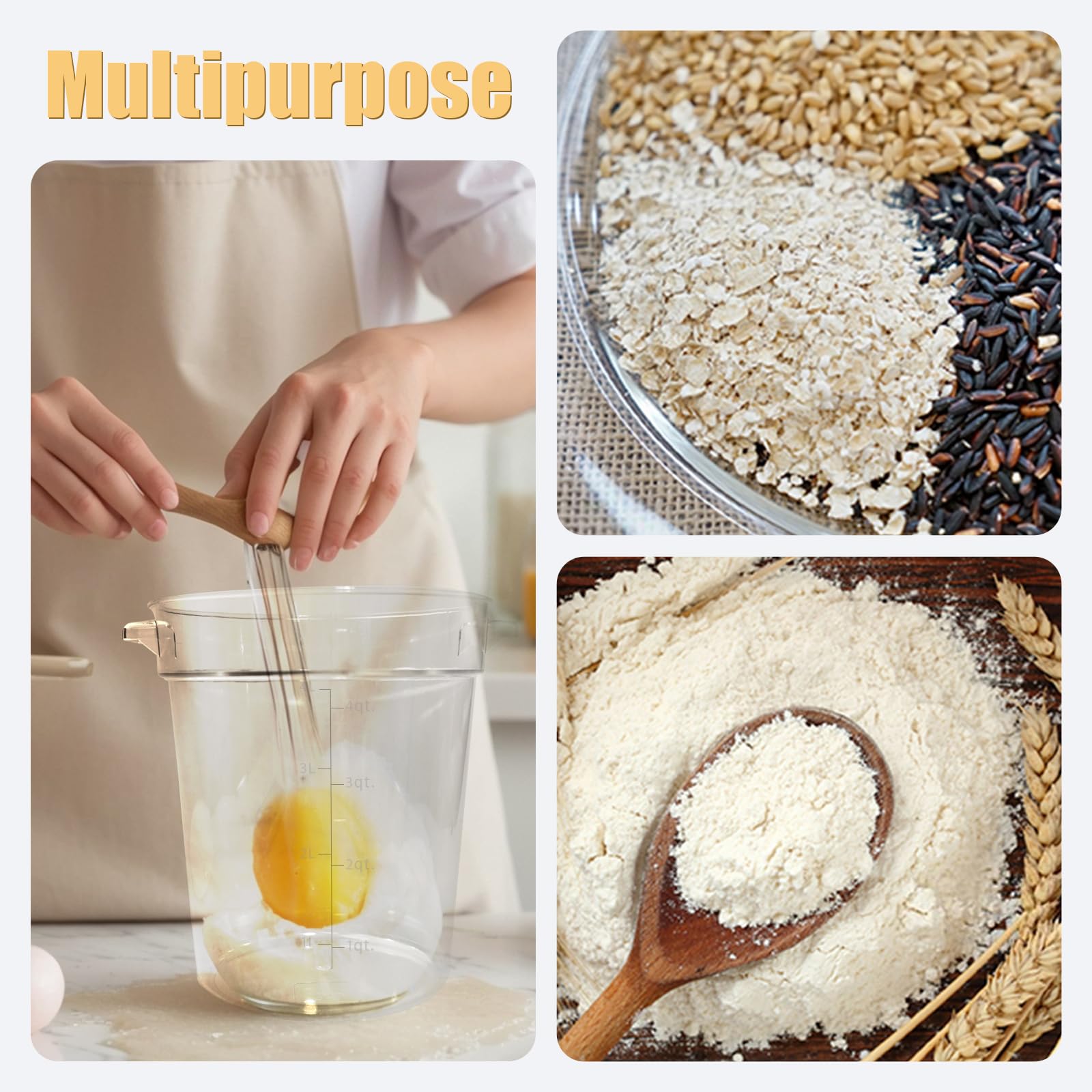 5 recipientes de almacenamiento de alimentos de 4 cuartos de galón con tapas para prueba de pan de masa elevada, cubo redondo transparente para almacenamiento de alimentos en cocina o