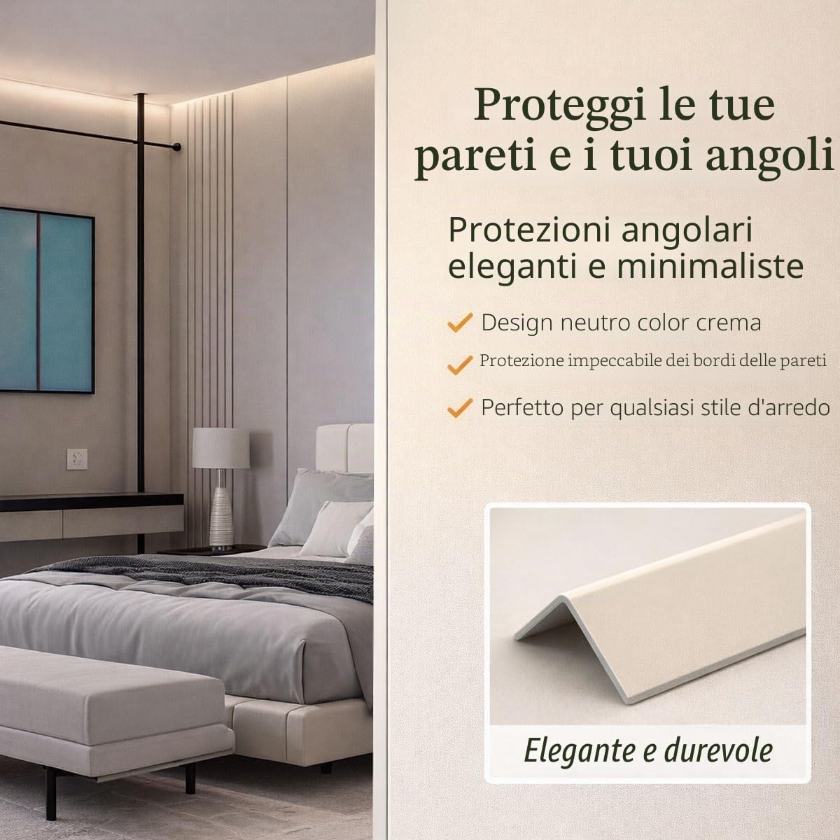 Paraspigoli Muro Autoadesivo in PVC, Profilo Angolare Flessibile a 90 Gradi, Modanatura Adesiva per Pareti, Mobili e Bordi Finestre, Protezione Angoli e Spigoli Morbida(Creamy Beige,5m/196.9in)