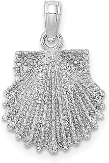 Colar de ouro branco 14 k texturizado recortado, concha do mar, sereia, joia náutica, pingente, litoral, concha, joias finas para mulheres, presentes para ela, Ouro branco Pedra