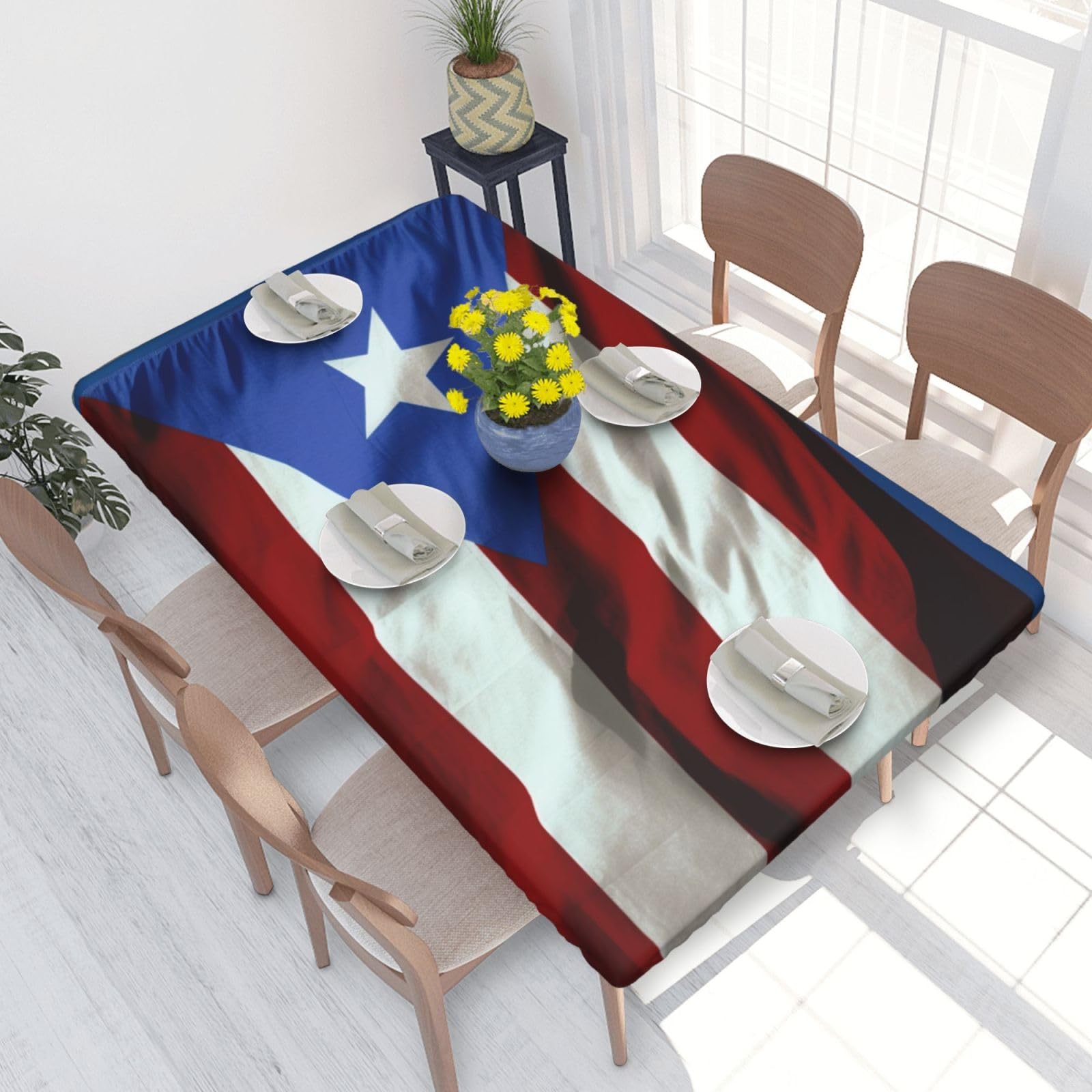 WPKJU Puerto Rico Flag Printed Tablecloths 4ft Rectangular Table Covers Washable Polyester Decorative Table Cloth for Dining Table Picnic Wedding