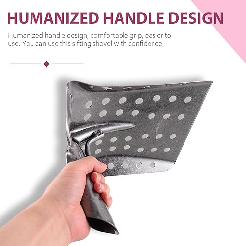 Miniatura 8 de Pala de jardín Pala de tamizado de barro con agujeros, pala para excavadora de arena de metal resistente, para caza de tesoros de carbón, para