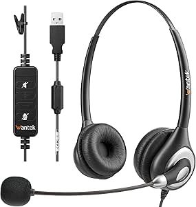 Wantek Corded USB Headset with Microphone Noise Cancelling &amp; in-line Controls, Computer Headphones for Laptop PC Skype Zoom Webinar Classroom Home Office Business, Clear Chat, Ultra Comfort(UC602)