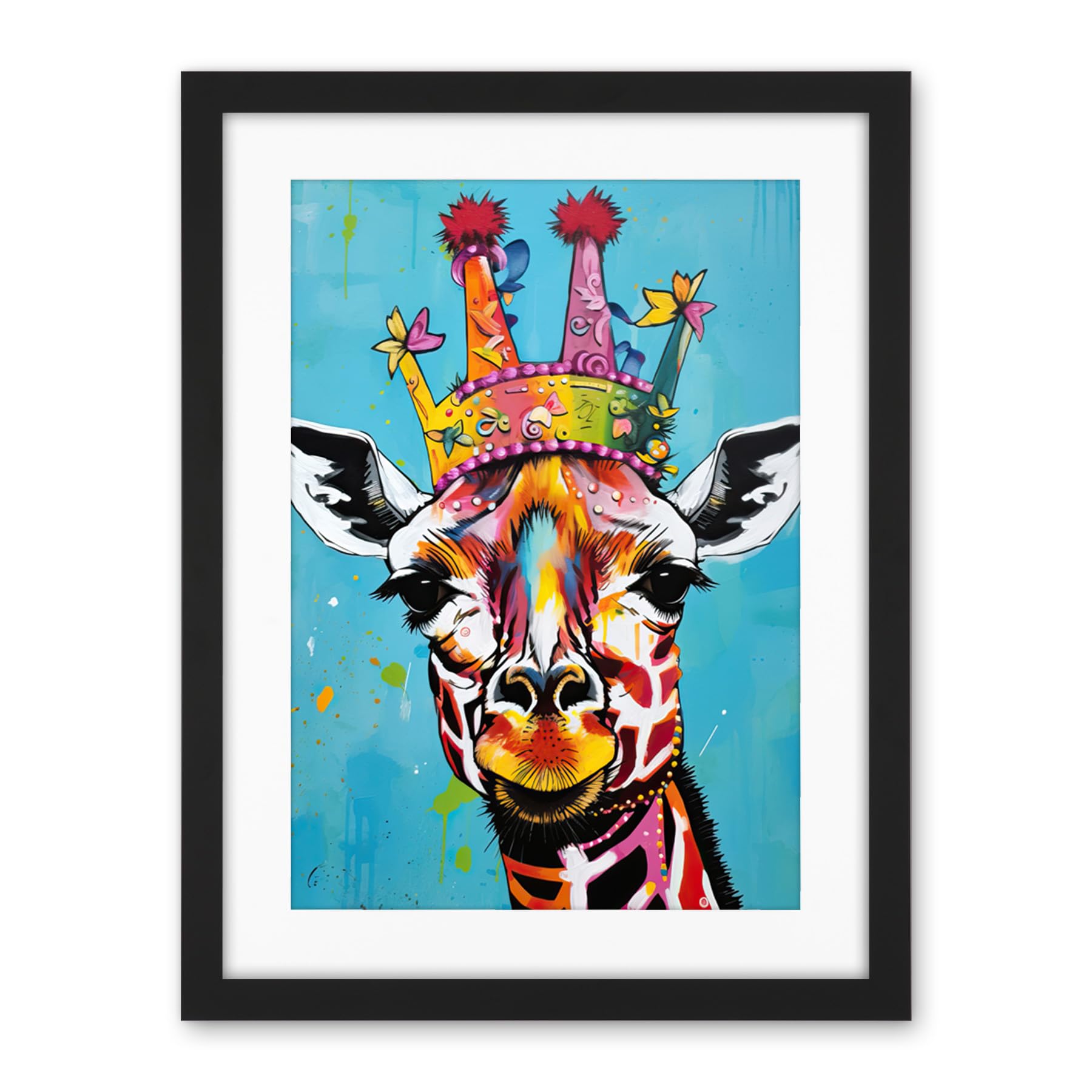 Artery8 Giraffe Wearing Princess Crown Modern Folk Art Artwork Framed Wall Art Print 18X24 Inch