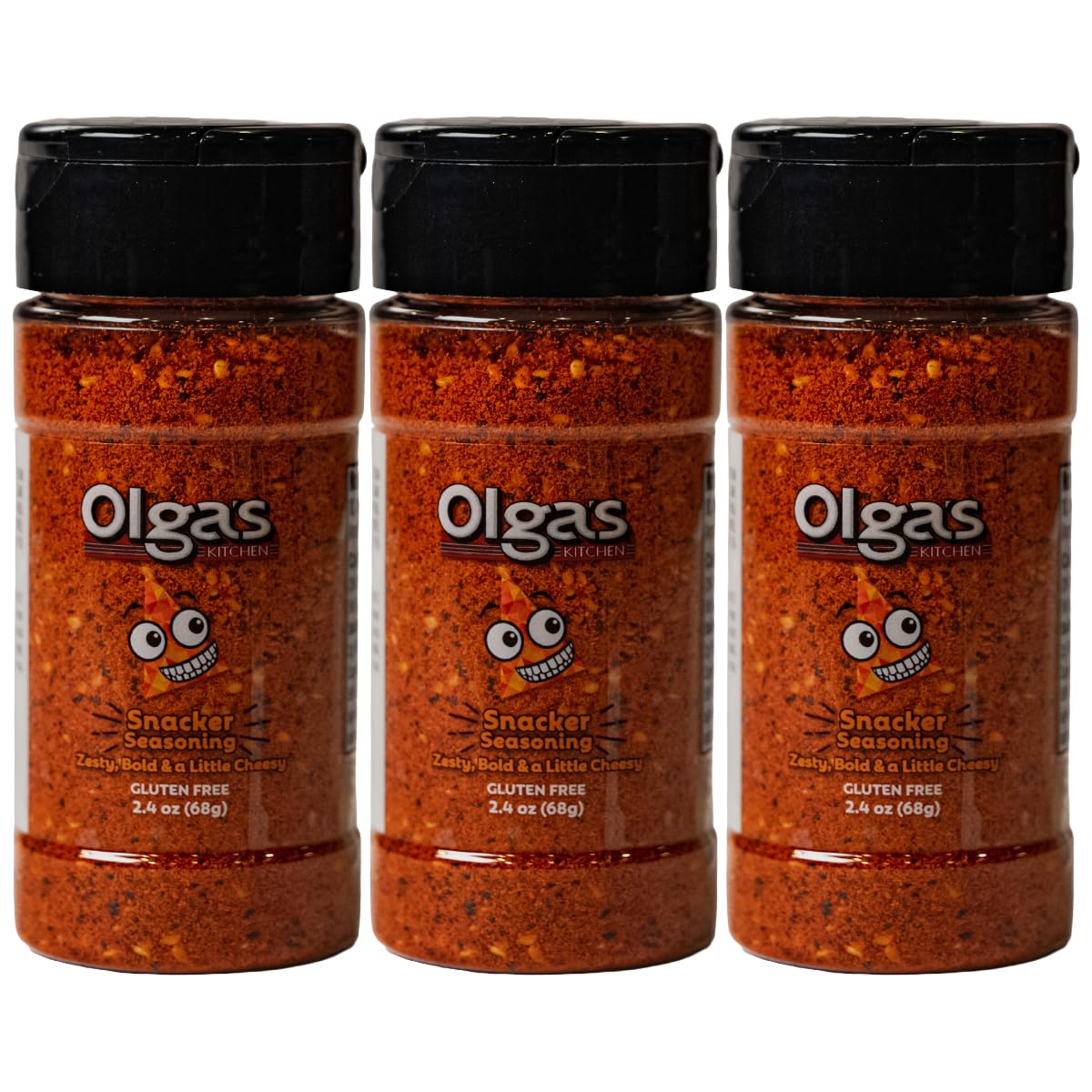 OLGA’S Snackers Seasoning Blend, Signature Pita Snack Flavor with Romano Cheese, Garlic, Sesame & Poppy Seeds, Great on Popcorn, Chicken, Veggies – 2.4 oz Jar (3-Pack)