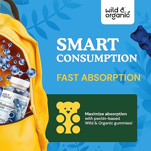 Miniatura 4 de Wild & Organic Gomitas de ácido hialurónico de 250 mg – Suplementos de ácido hialurónico puro – Gomitas para la piel y las uñas con polvo HA –