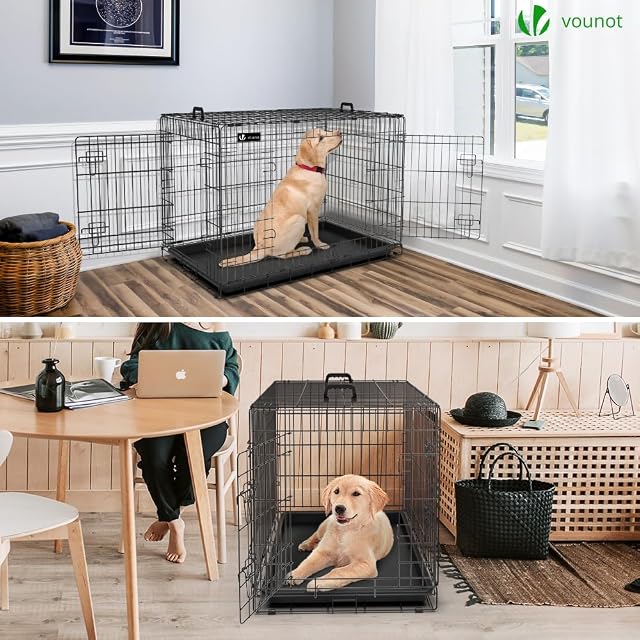 Foto 3 de 7 de VOUNOT® Jaula para Perros de Alambre Metálico de 2 Puertas, Caja para Perros con Cubierta