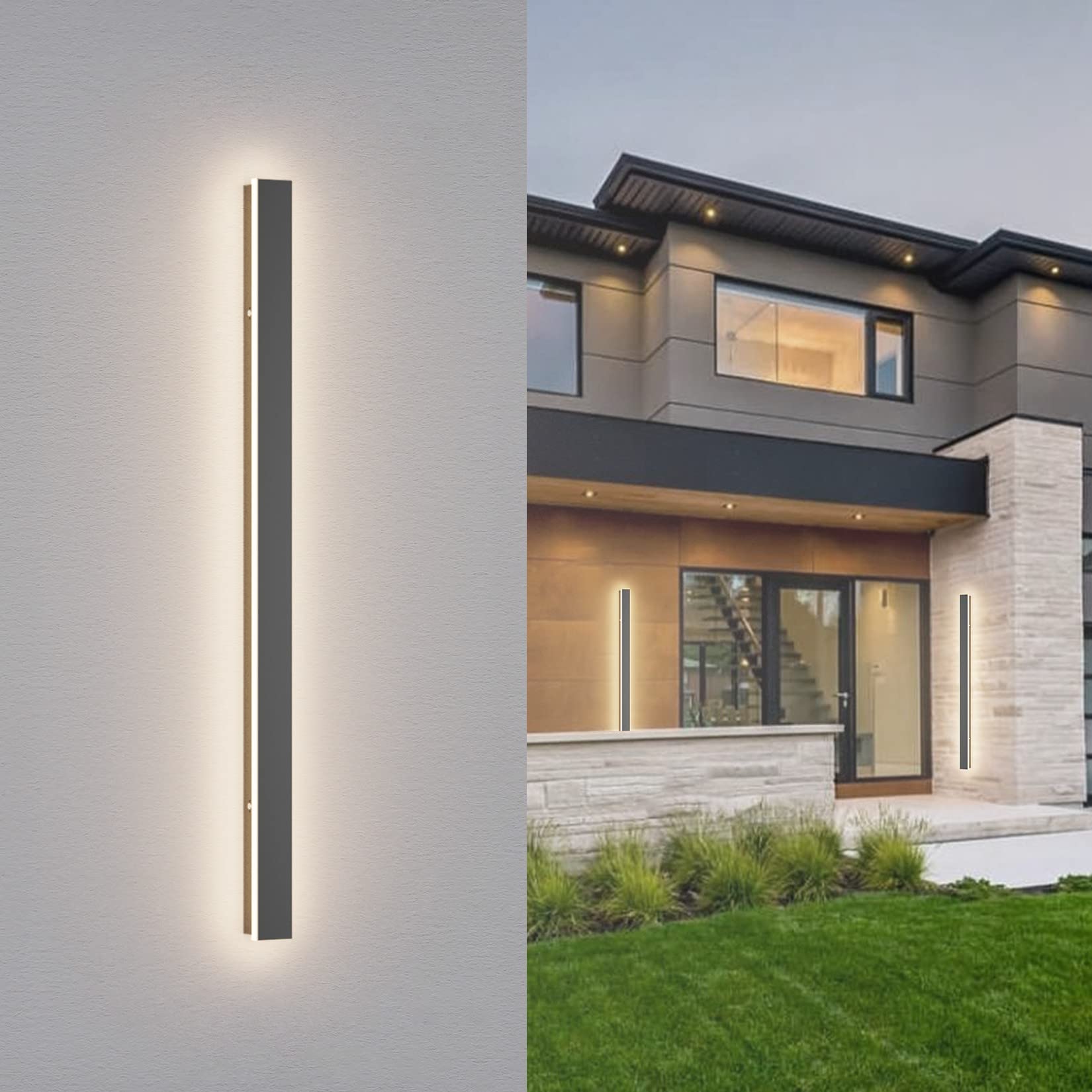 K-Bright Outdoor Wall Light 30W Long Villa, Waterproof IP65 for Gardens, Terraces, Bedrooms, Living Room Interior 4000K (Dark Grey, 100CM)