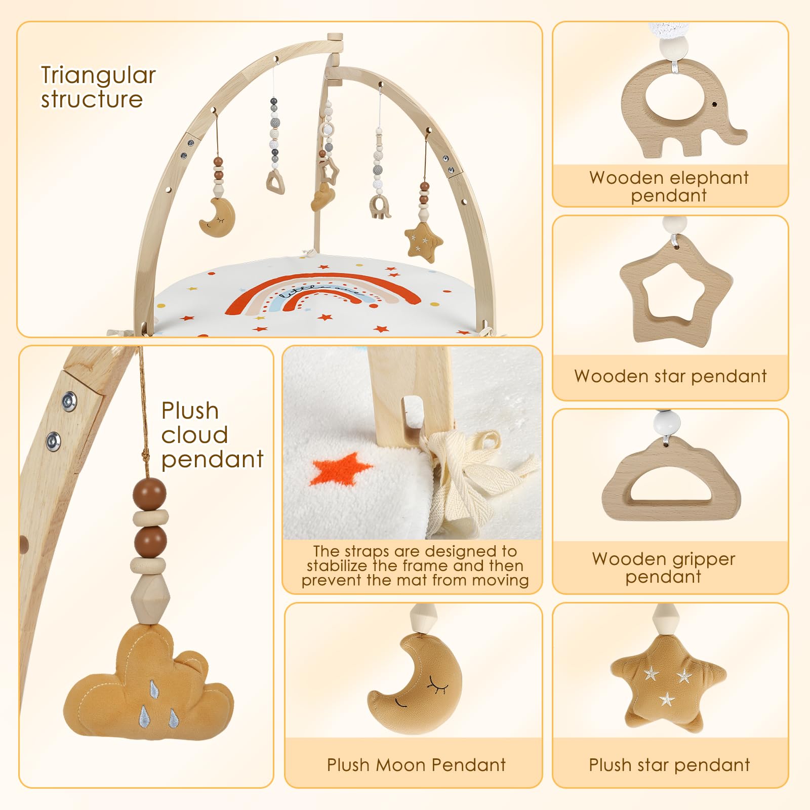 Spielbogen Baby Aus Holz,Geschenke Für Neugeborene,Babyparty Geschenk | Mit 6 Abnehmbaren Spielzeugen Zum Greifen,Spieldecke Baby Mit Bogen,Baby Spieldecke Für 0-18 Monate