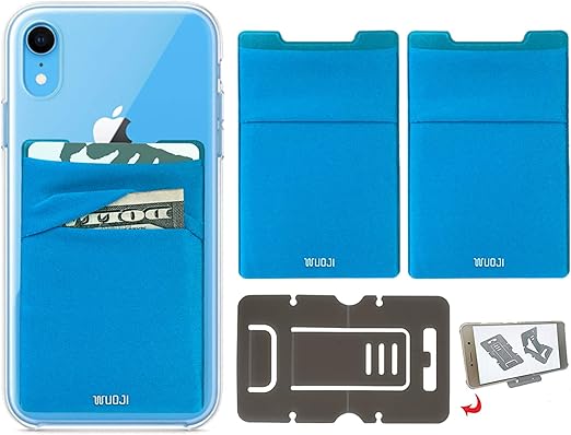 RFID Blocking Phone Card Wallet - Double Secure Pocket - Ultra-Slim Self Adhesive Credit Card Holder Card Sleeves Phone Wallet Sticker All Smartphones(Blue)-2PC