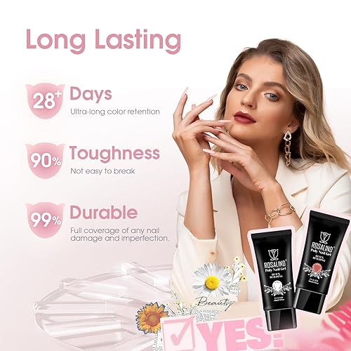 Vista 70 de ROSALIND Gel de extensión transparente, 2 piezas de 1 onza/1.0 fl oz kit de gel de uñas transparente constructor transparente, tubo de polietileno