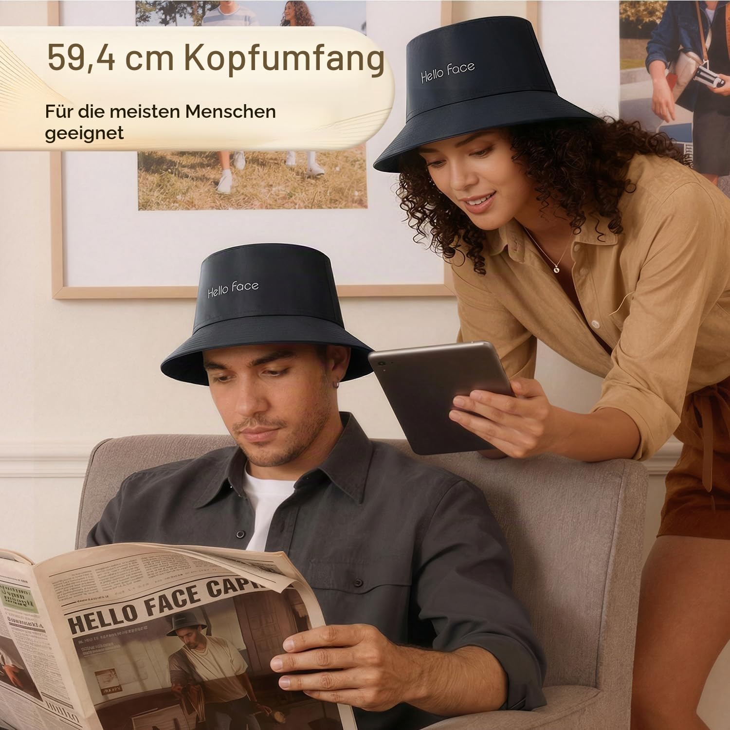 Rotlicht therapie Hut für Haarwachstum Beschleunigen, 336 LEDs 660nm & 850nm Infrarotlicht, Modisches Fischerhut-Design bis 62 cm, Professionelle Lichtpflege für gesunde Kopfhaut