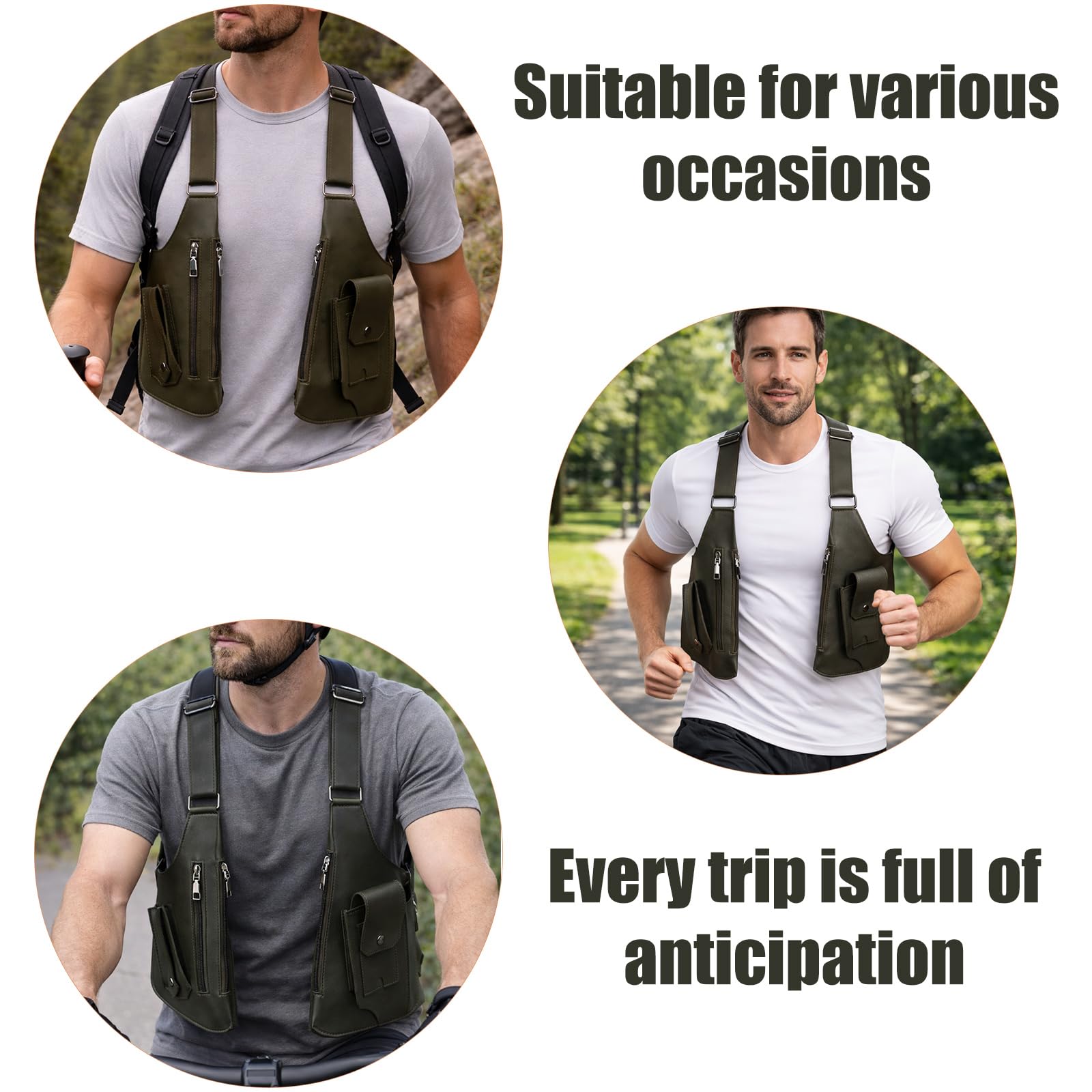 Sac Bandoulière Sous le Bras Homme, Sac à Bandoulière Double avec Sangle Réglable Étui Antivol pour Portefeuille Poche Téléphone (Vert Foncé)