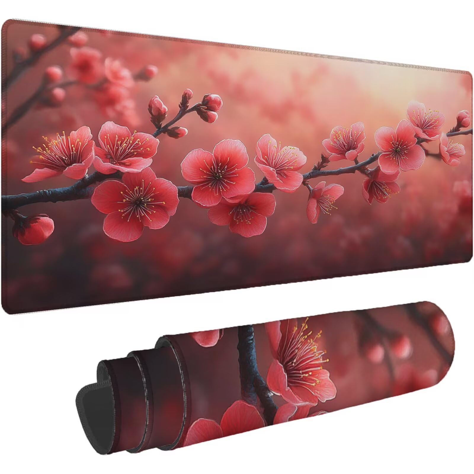 Różowa podkładka pod mysz dla graczy XXL 1400 x 700 mm mata biurkowa podkładka pod mysz kwiaty wodoodporna akcesoria biurowe do gier szyte krawędzie poprawia precyzję i szybkość najlepszy wybór gier
