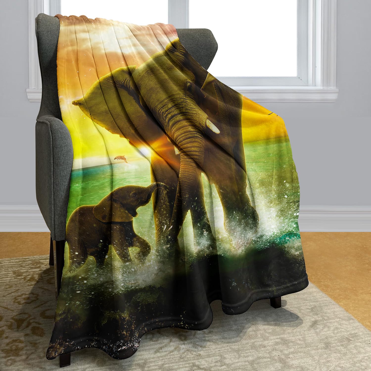 YISUMEI - 150 x 200 cm Decke - Elefant Zeichnung Fleecedecke,Kaschmir-Gefühl Kuscheldecke Geeignet für Bett oder Sofa