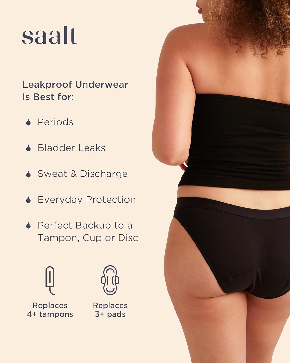 saalt Reusable Period Underwear - Comfortable, Thin, and Keeps You Dry from All Leaks (Cotton, Bikini) - Image 2