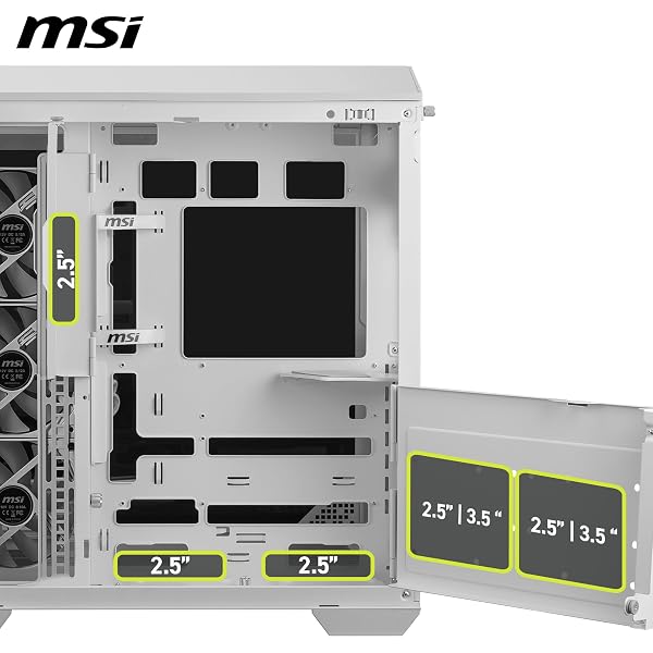 MSI MAG PANO 100R PZ WHITE ATX PC Case - ATX Capacity, Verical GPU Installation Bracket, GPU Holder, Dust Filters, Swinging Storage Bracket, Dual-chamber, USB 20Gbps Type-C - 5