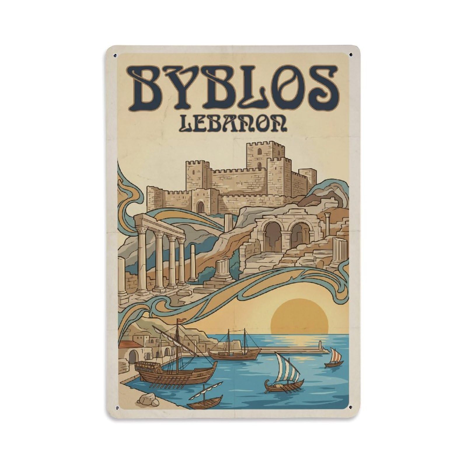 Metal Tin Sign Travel Retro Lebanon Byblos