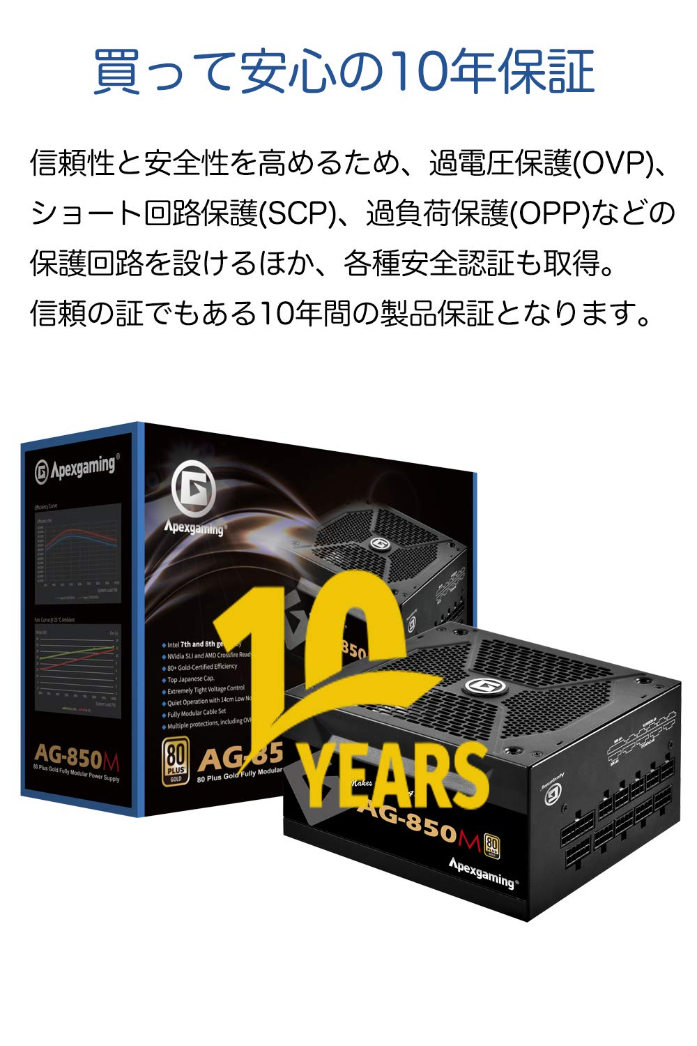 Apexgaming AG 80 PLUS GOLD認証 850W ATX電源 Apexgaming AG-850S 850Watt 80 Plus Gold Semi-Modular Power