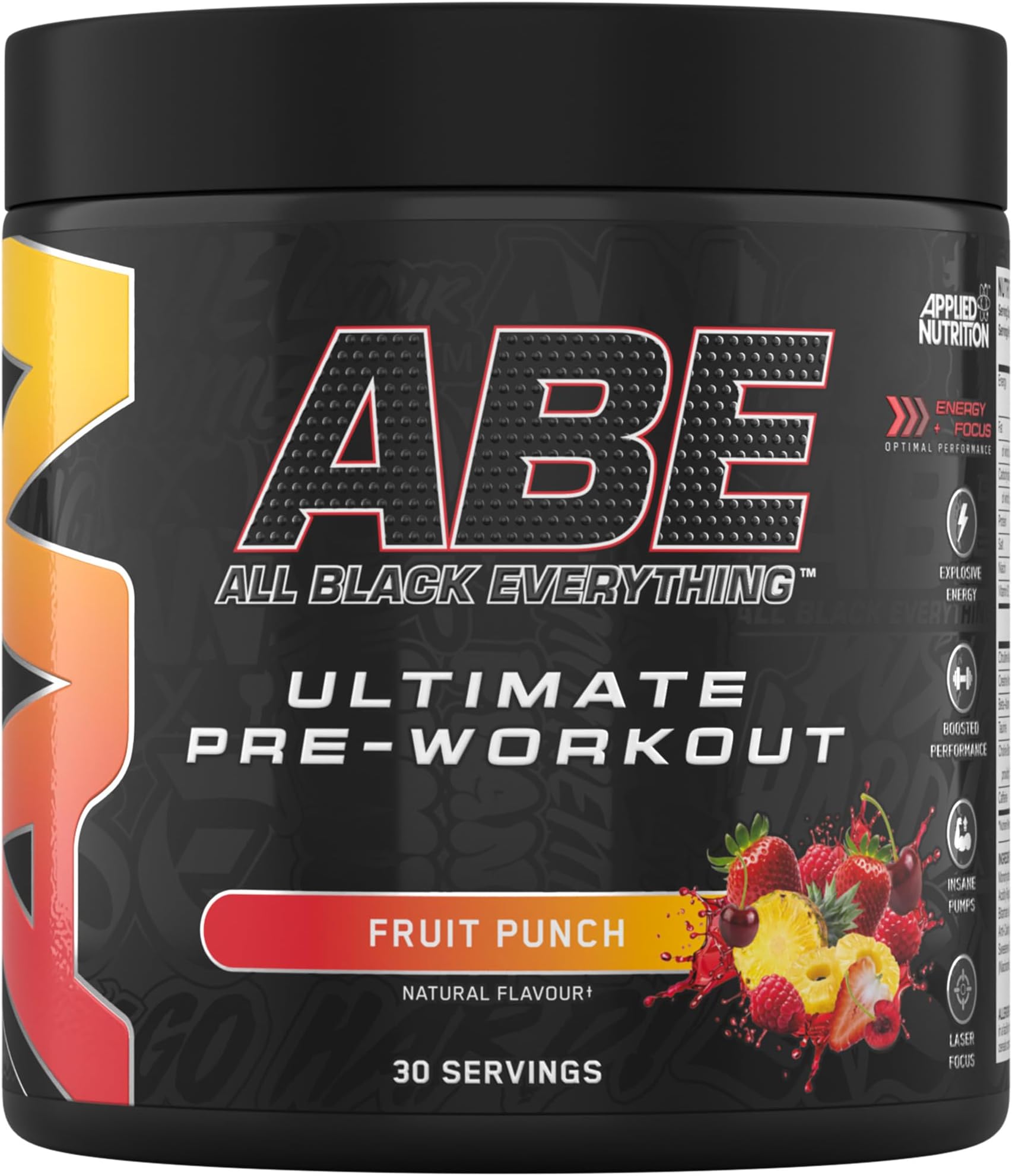 Applied Nutrition ABE Pre Workout - All Black Everything Pre Workout Powder, Energy & Physical Performance with Citrulline, Creatine, Beta Alanine (375g - 30 Servings) (Fruit Punch)