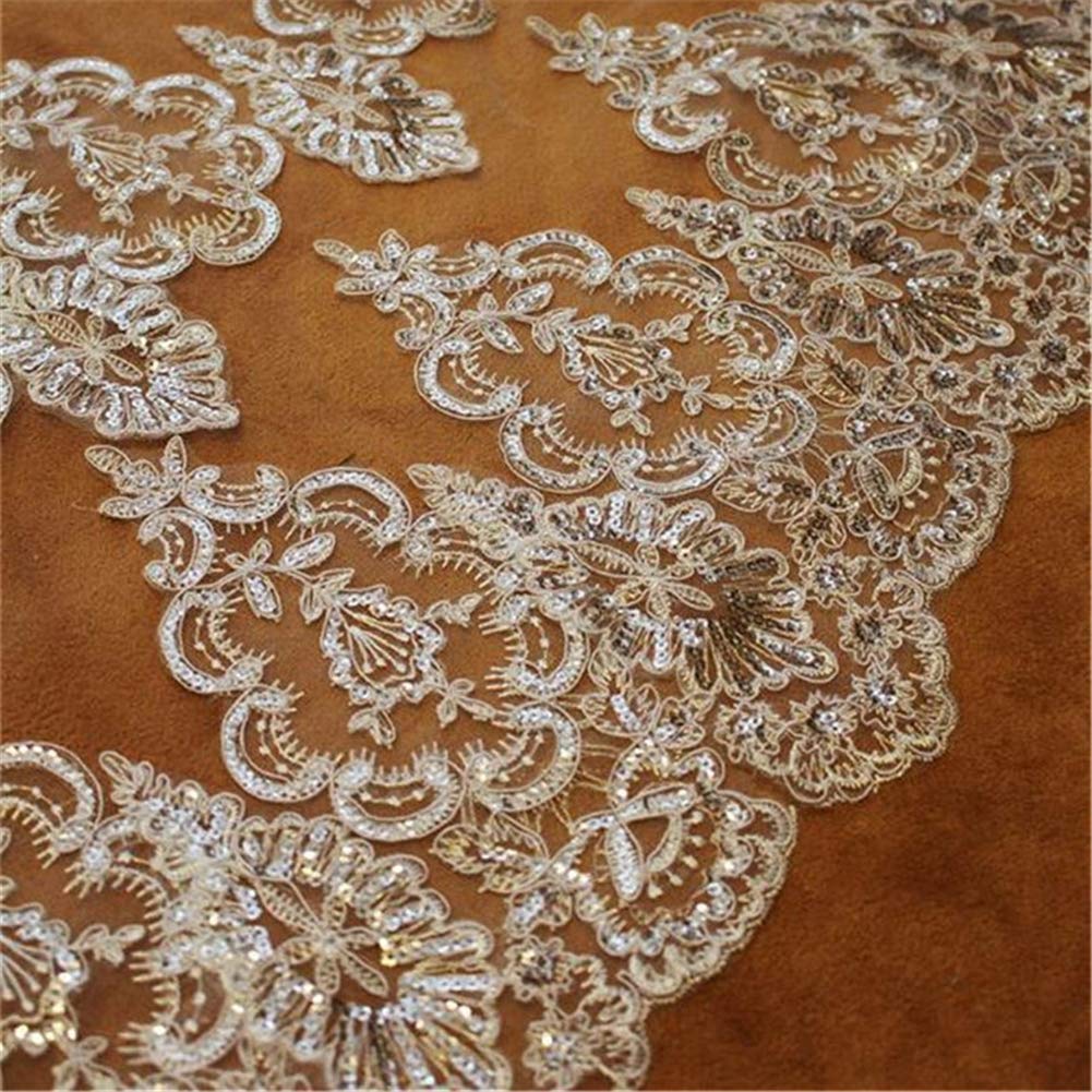 5 Mètres Voiles de Mariage Voile Mariée avec Lacet Applique Bordure Bling Paillettes 2 Tier Longue cathédrale Voile avec Peigne pour la mariée,Ivory