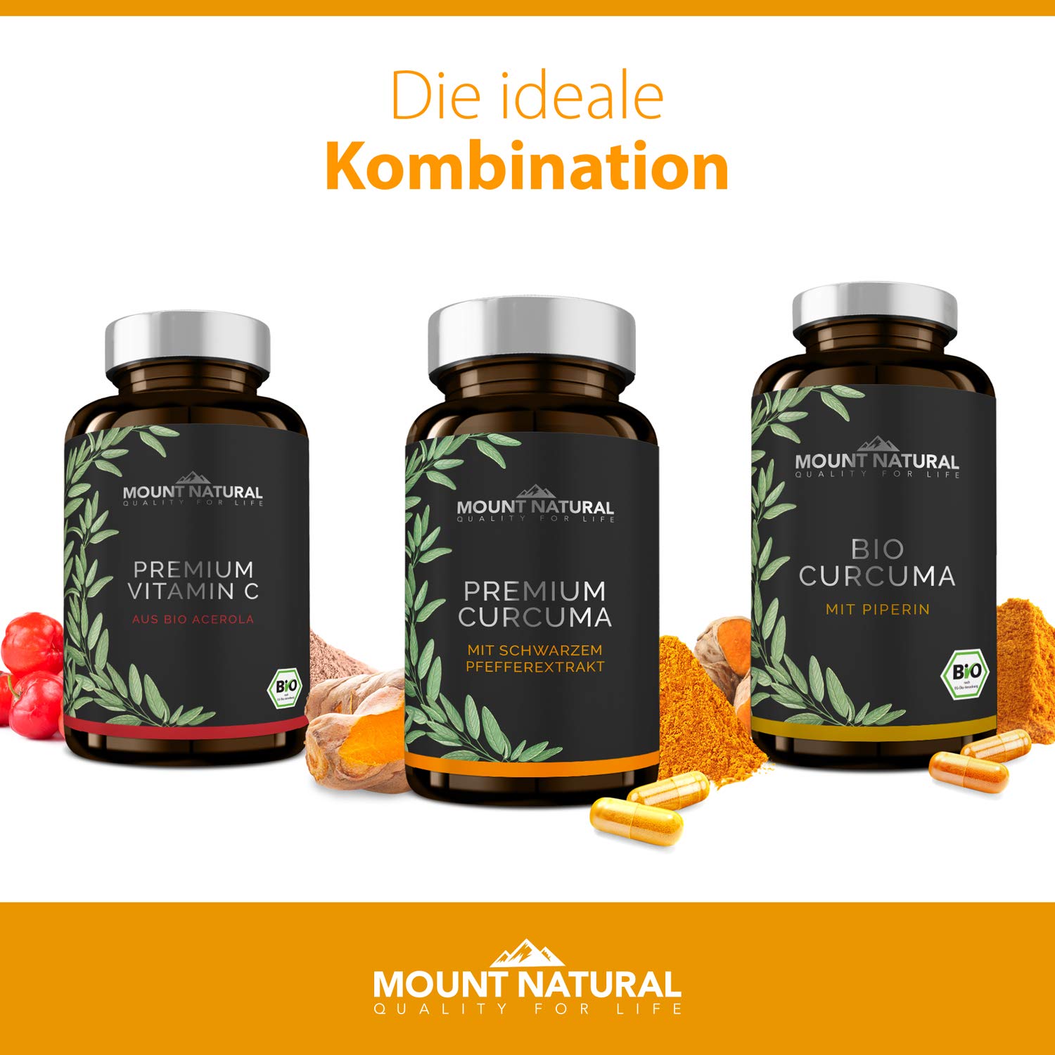 Curcuma Kapseln im Glas - Hochdosiert, Vegan. Kurkuma Pulver + 95% ig Curcumin Extrakt (Entspricht Ca. 13.000mg/Tag) + Piperin, Laborgeprüft & Aus Deutschland