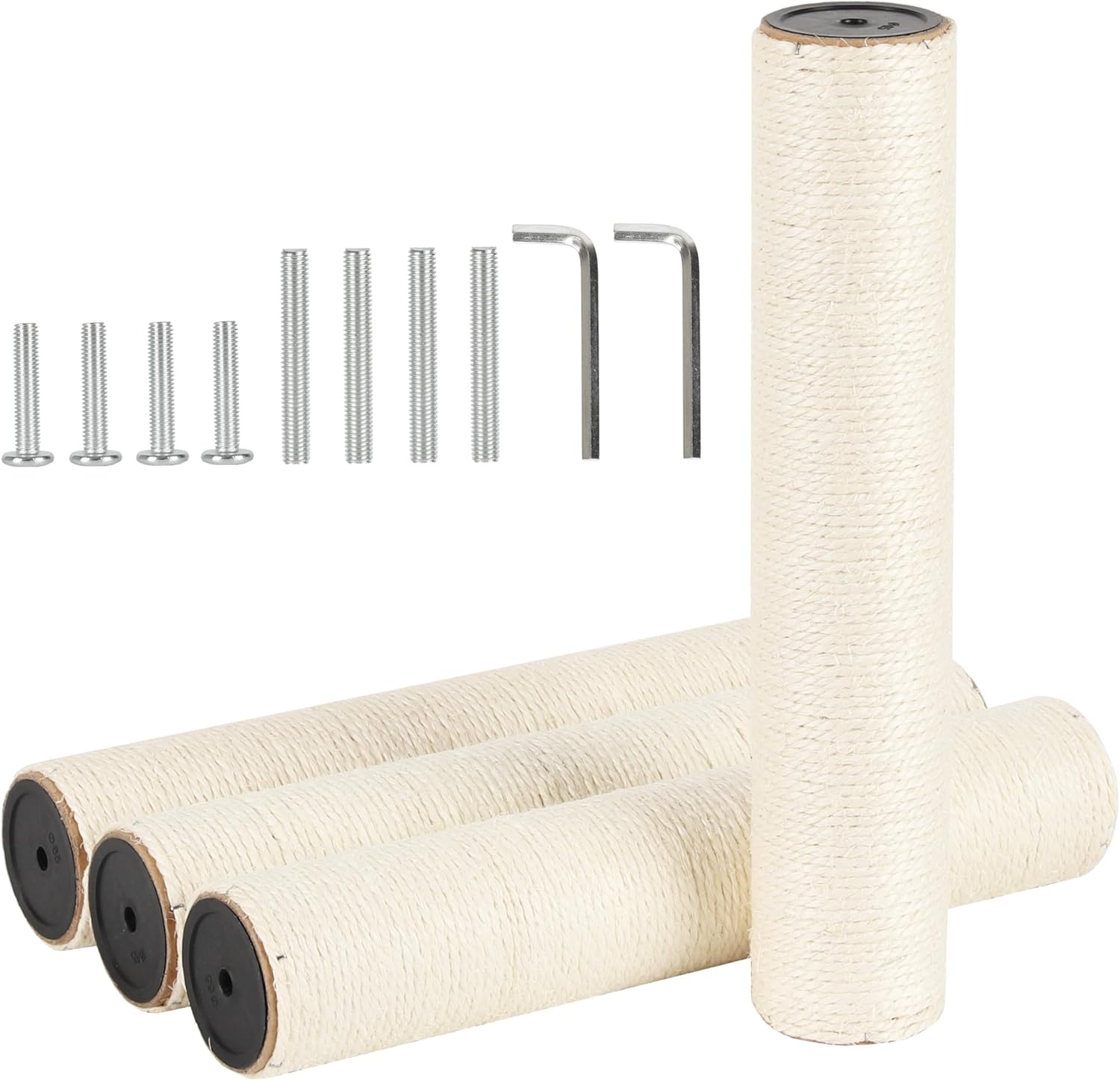 4 Pcs 3.3" 8.4cm Diameter Cat Scratching Post Replacement Pole with Screws and Bolts and Wrench for Cat Tree Condo (M10, 40cm/15.75in)