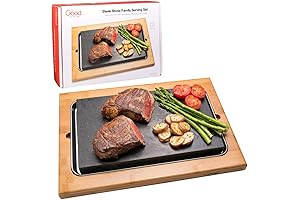 Mastercook 12.5" Extra Large Hot Lava Stone Cooking Plate with Bamboo Platter...