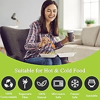 Vista 6 de three leaf Concha de bagazo de 9 x 9 pulgadas, con 1 compartimento, 200 unidades, resistente, súper fuerte, natural, ecológica, desechable, 100%