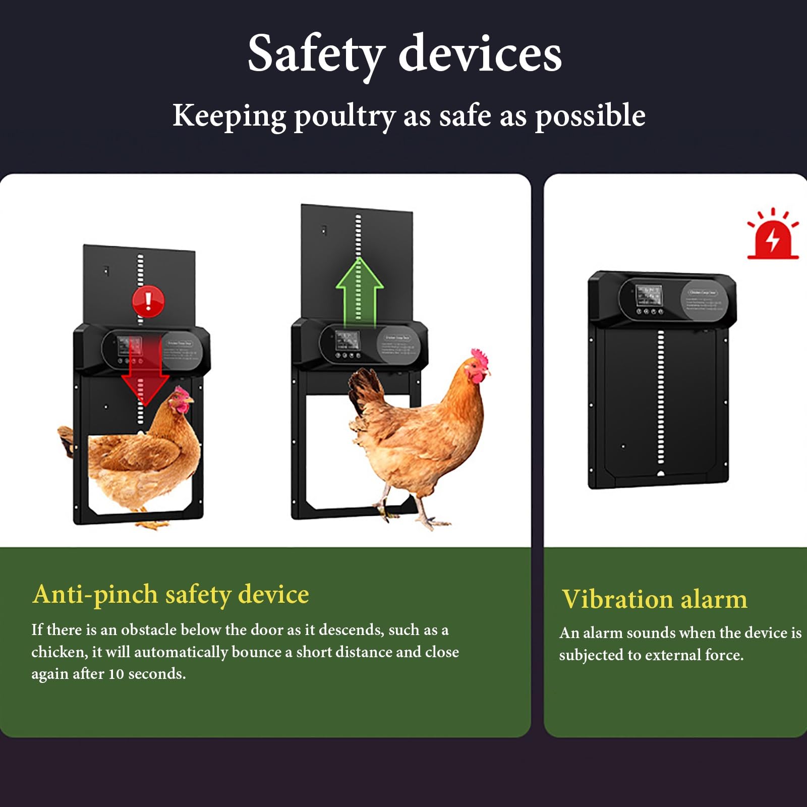 NEONMAN Porta Automatica Pollaio, Apriporta Automatico per Pollaio 4 modalità di Funzionamento Sicurezza Anti-pizzicamento Ampio Display, Adatto al Pollame