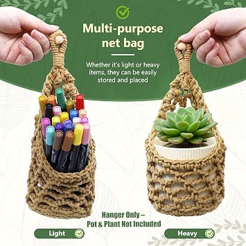 Macrame Wall Plant Hanger, Small Hanging Planter Basket Holder, Wall Planters for Indoor Plants, for Up to 4 Inch Pot (Brown, 4-Inch)