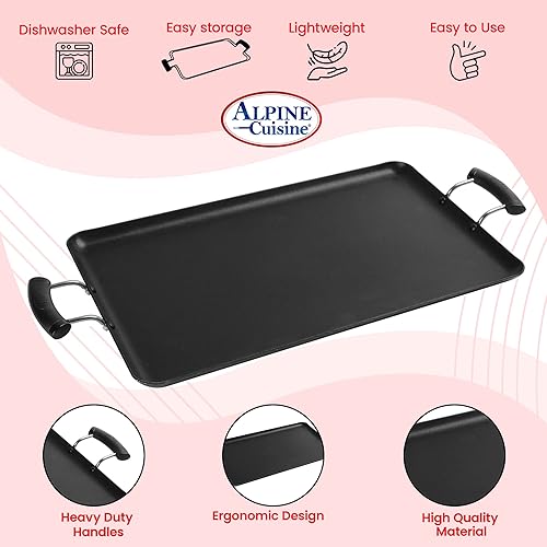 Miniatura 5 de Alpine Cuisine Sartén de aluminio de 19 x 11 pulgadas  Revestimiento antiadherente y resistente al calor  Plancha de estufa de gas para utensilios
