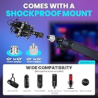 Vista 5 de CAHAYA Mic Stand Boom Arm - Low Profile Adjustable Microphone Arm Stand with 3.5" Extension Pole Desk Clamp Screw Adapter for Streaming Gaming