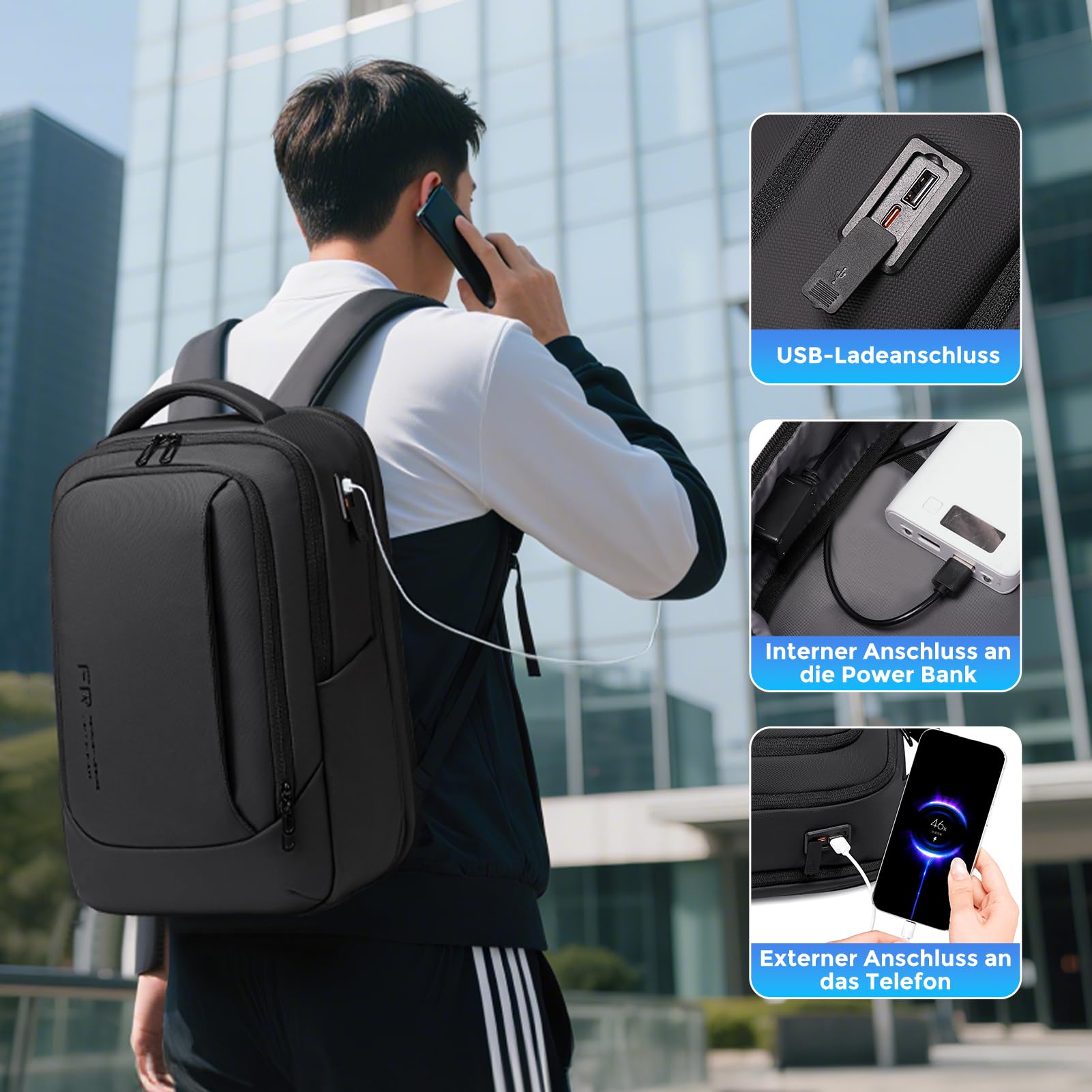 FENRUIEN Erweiterbarer Laptop Rucksack 15.6 Zoll 19L-27L 1800D Business Reise Backpack Laptop Tasche für Herren Damen Mädchen Teenager mit Laptopfach & USB-Ladeanschluss (Schwarz)