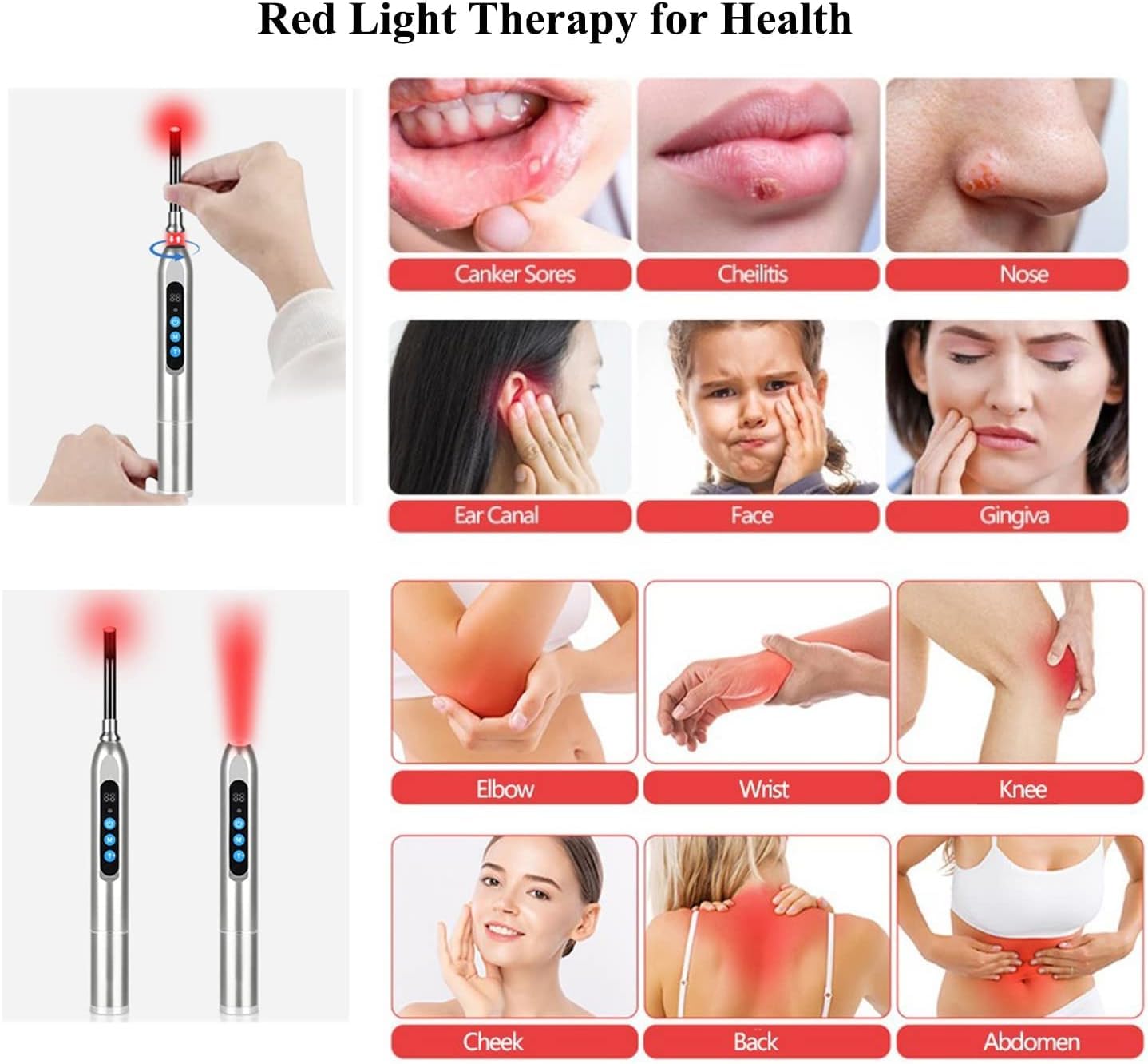 Pluma de Instrumento de Terapia de luz roja 2 en 1 Dispositivo de Terapia de luz para el Herpes Labial Rojo y infrarrojo cercano para el Tratamiento de Las aftas labiales Alivio del Dolor Muscular,