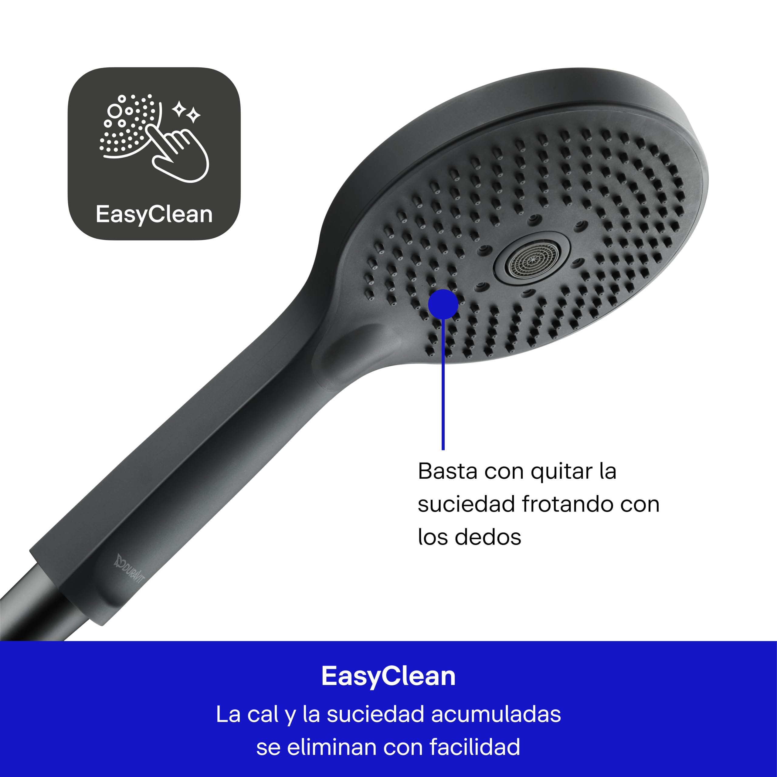Duravit Alcachofa de ducha universal con 3 tipos de chorro (Rain, Pulse, Mono), alcachofa de ducha redonda (diámetro de 120 mm), cabezal de ducha con función MinusFlow de ahorro de agua, fácil de