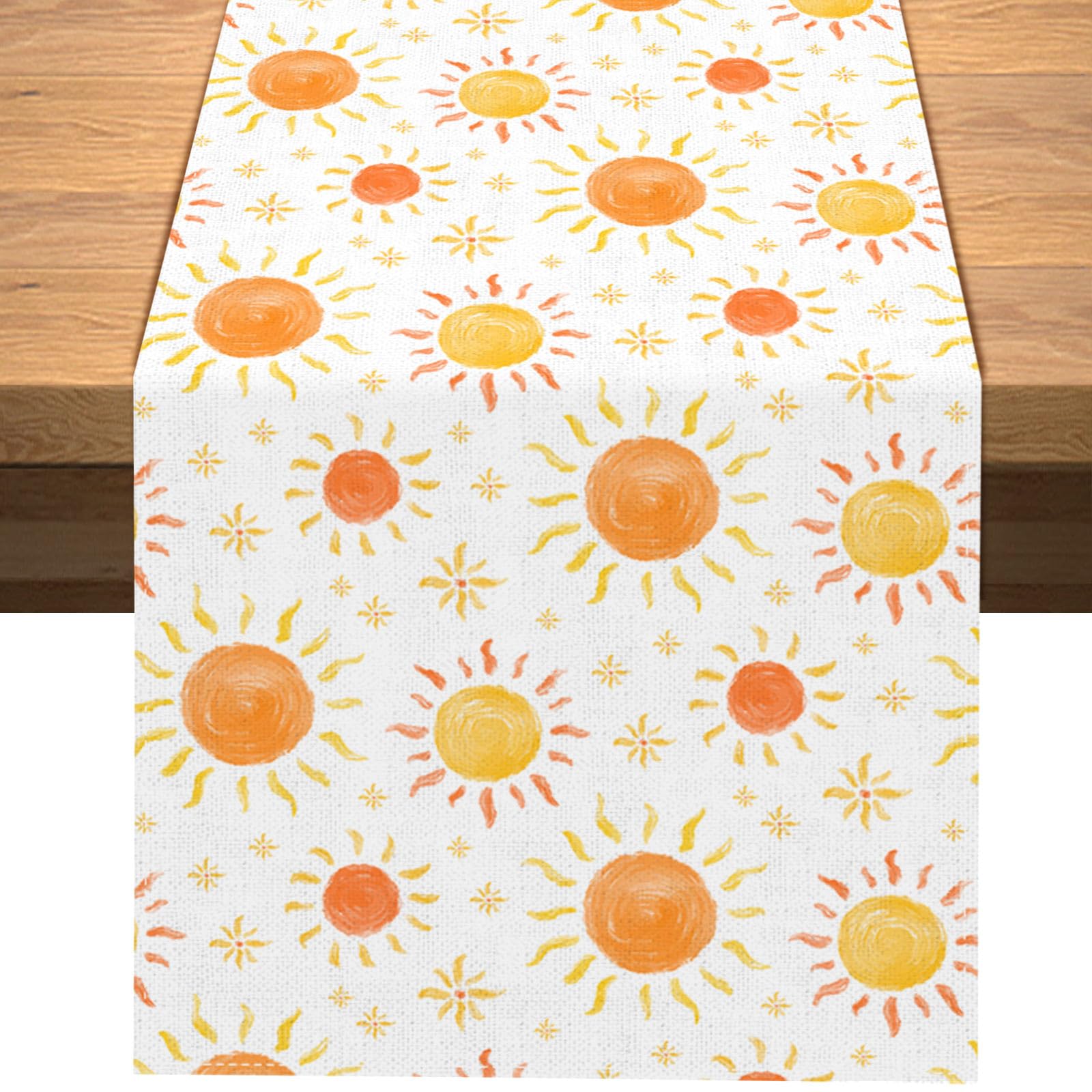 Vohado Summer Boho Sun Table Runner First Trip Around The Sun Party Decoration Hippie Sunshine Dining Room Home Kitchen Island Decor 72Inches Long