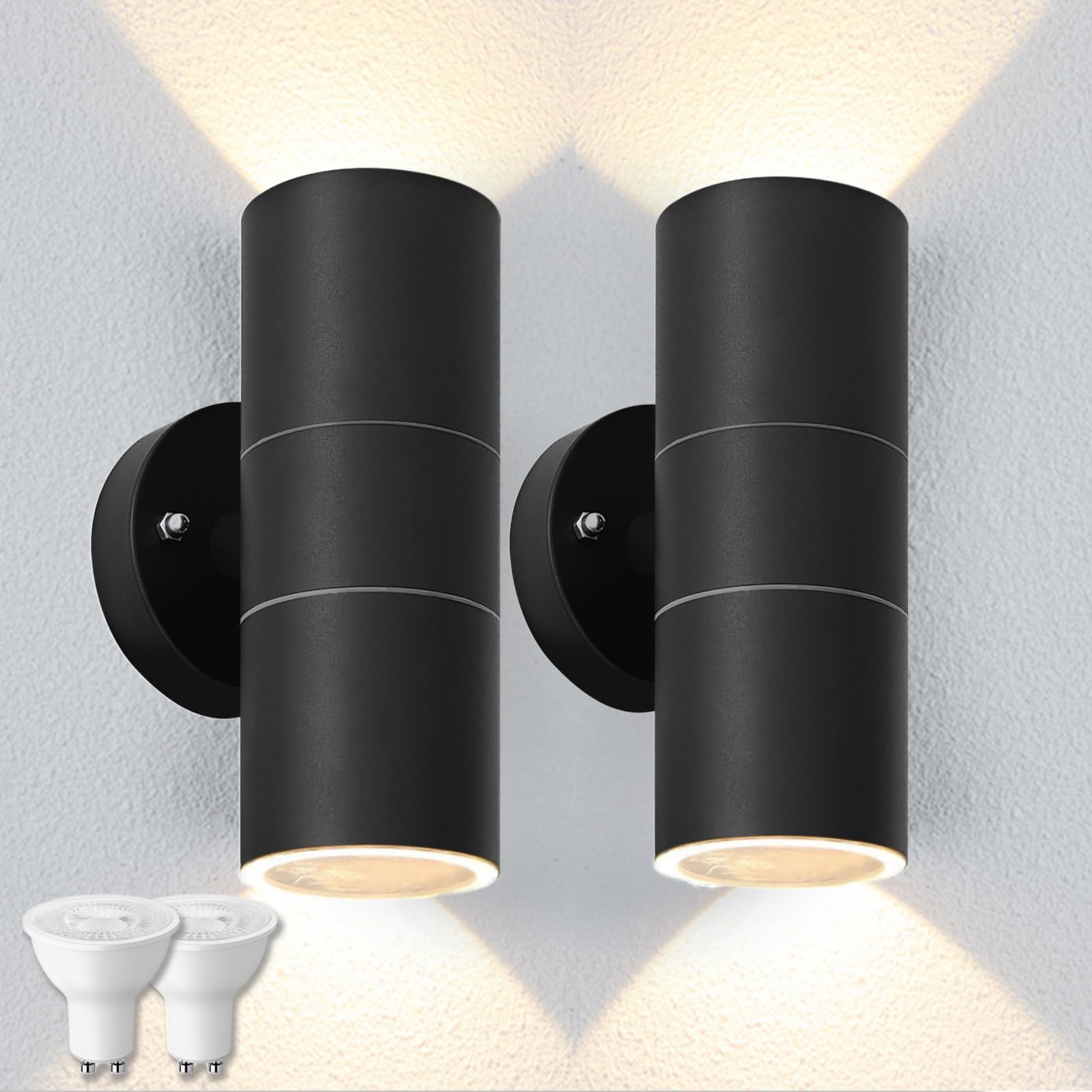 Mizlay Outdoor Wall Lights IP44,Up Down Lights 2X 5W GU10 Bulb Included,Outside Security Lights Mains Powered
