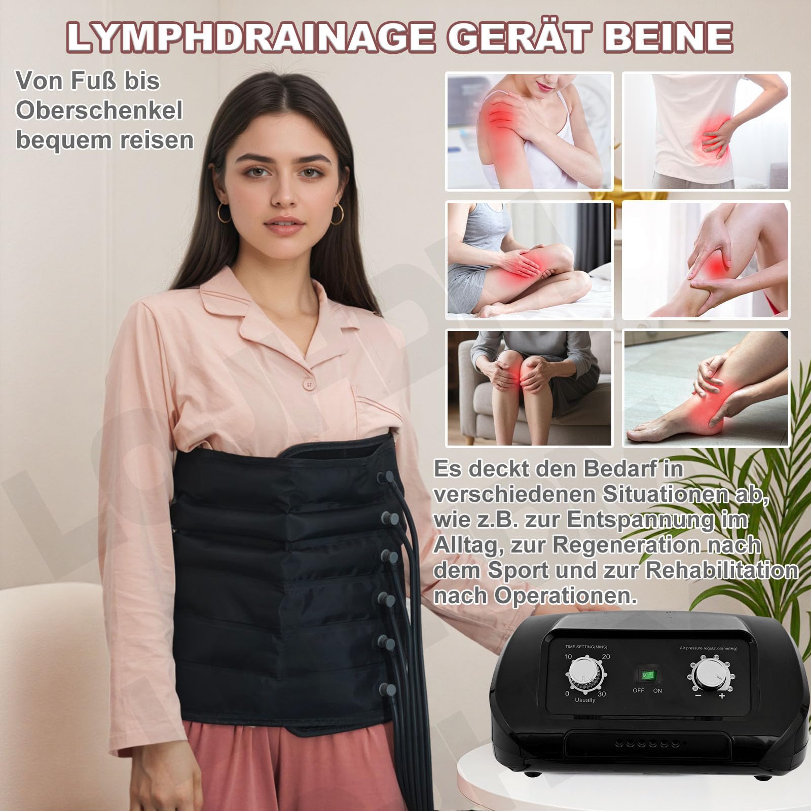 Lymphdrainage Gerät Beine | 6-chamber Presoterapia Recovery Boots zu Hause Beinmassagegerät | Professionelles Massagegerät Presotherapie (Schwarz 2 Beine + 2Arme + Bauch, M)