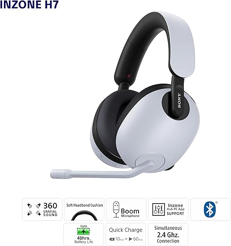 Miniatura 15 de Sony -INZONE H7 Auriculares inalámbricos para juegos, auriculares sobre la oreja con sonido espacial 360, WH-G700