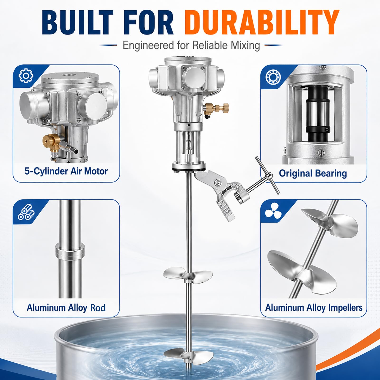 Agitador Neumático para Bidón, Mezclador Industrial de Pintura con Velocidad Ajustable para Químicos Resina y Pegamento 100gallon