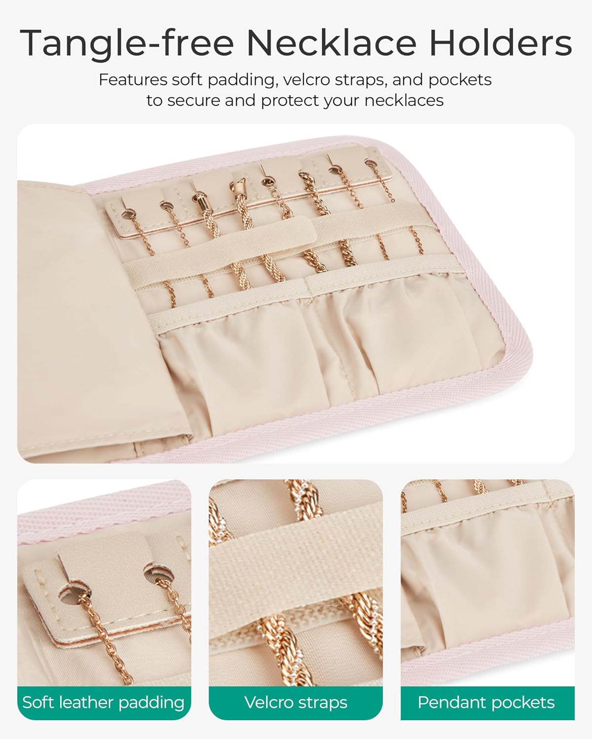 BAGSMART Travel Jewelry Organizer Case, Foldable Jewelry Roll for Necklaces, Earrings, Journey-Rings, Bracelets, Brooches, Portable, Black - Image 4