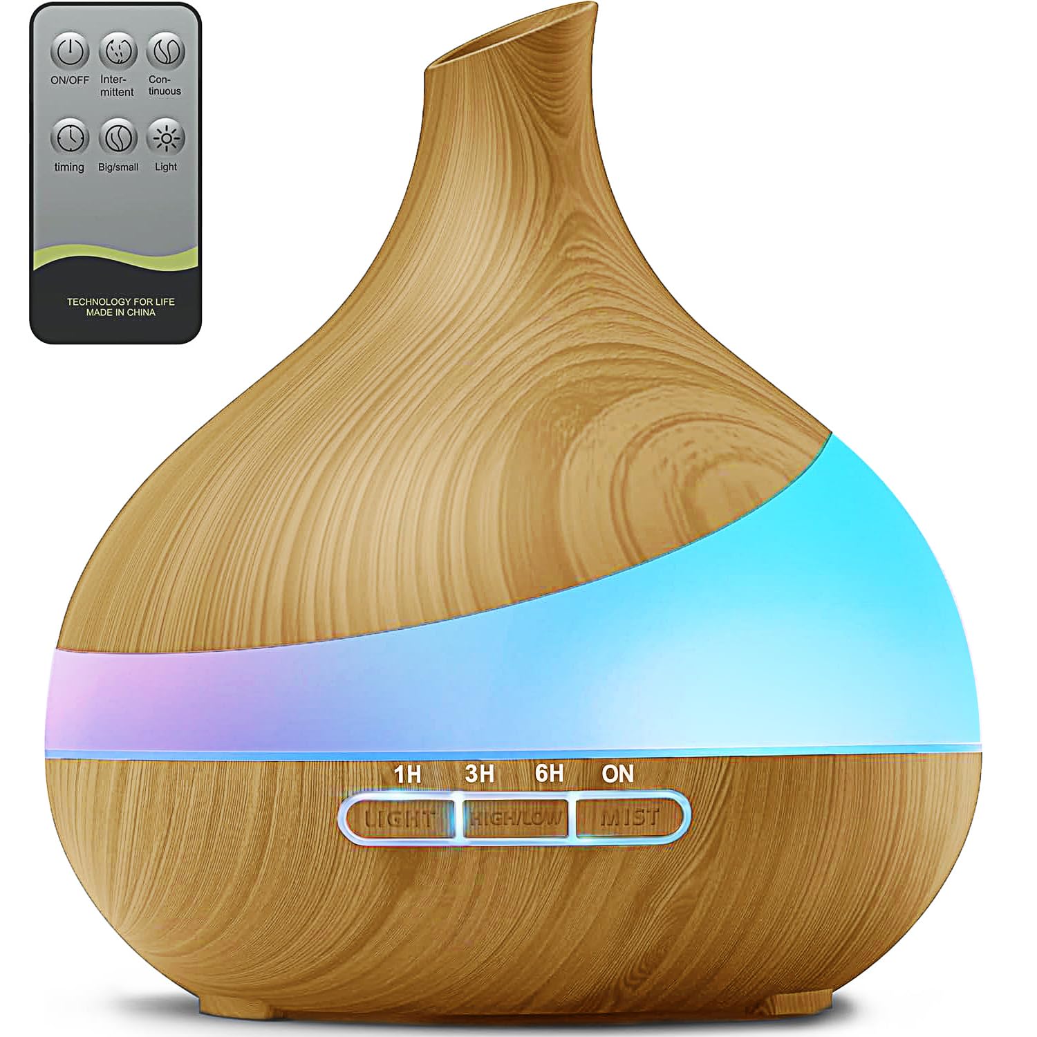 HJTHJT 500ML Essential Oil Diffuser: 14 Colors LED & 2 Modes, Wood Grain