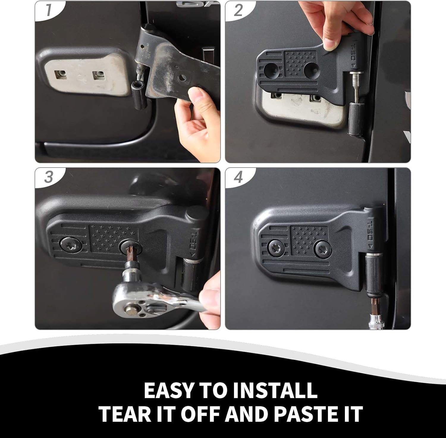 Door Hinge Kit Compatible with 2018-2023 Jeep Wrangler JL & Gladiator JT 4-Door Exterior Accessories, USA Flag