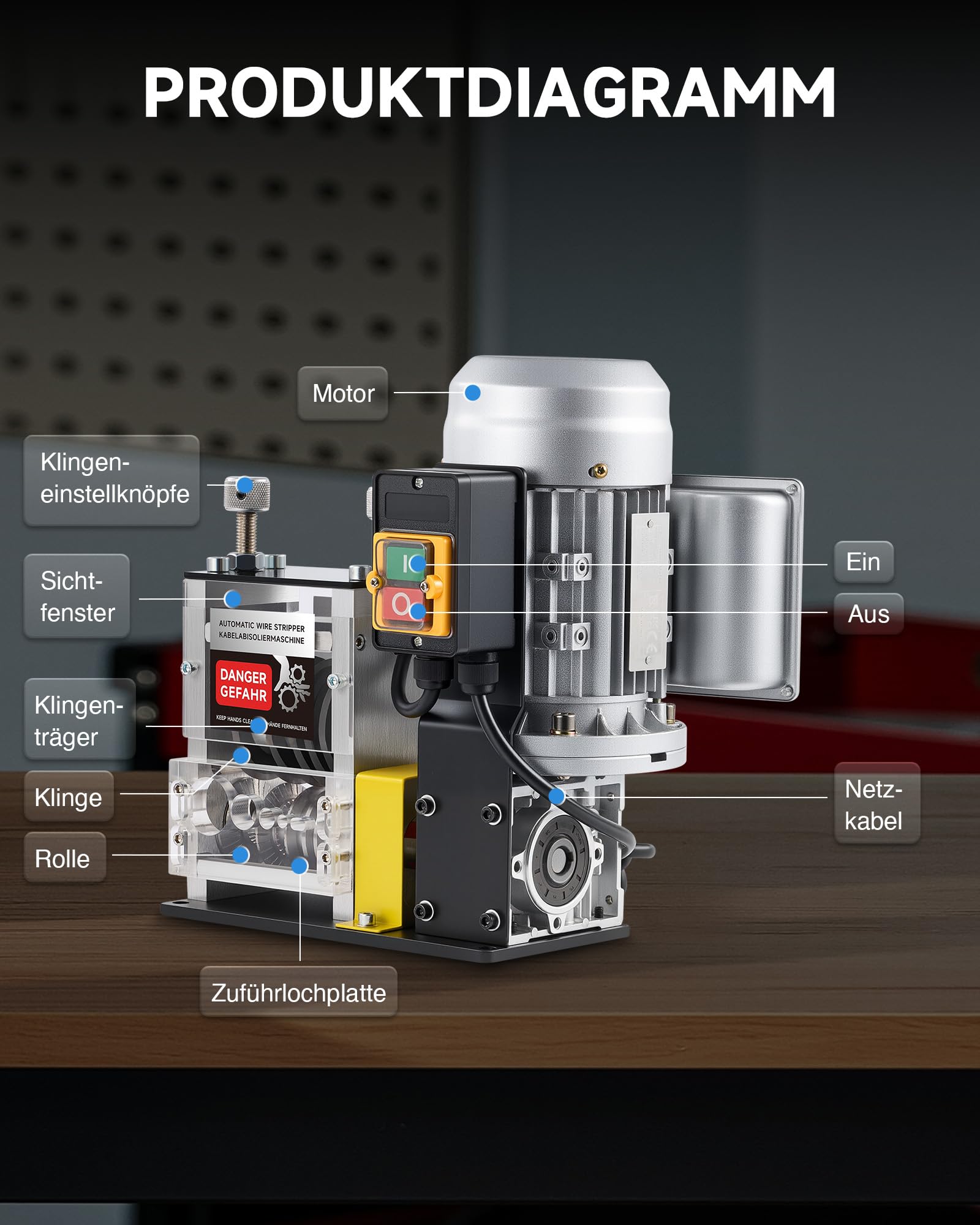 CREWORKS Elektrische Kabelabisoliermaschine 180W für 1,5-30 mm Kupferdrähte, Automatische Kabel Abisoliermaschine Abisolierzange für 0,06-1,2 Zoll Kupferdraht-Recycling, 5-Kanal-Kabelschälmaschine