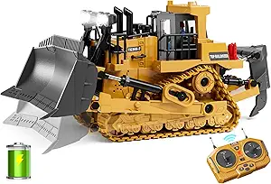 Metal RC Bulldozer Toy for Kids | 9-Channel Remote Control Track-Type Tractor with Lights & Sounds, Realistic Construction Vehicle Toy for Boys Ages 3-12, Rechargeable Gift for Birthday Christmas 2025