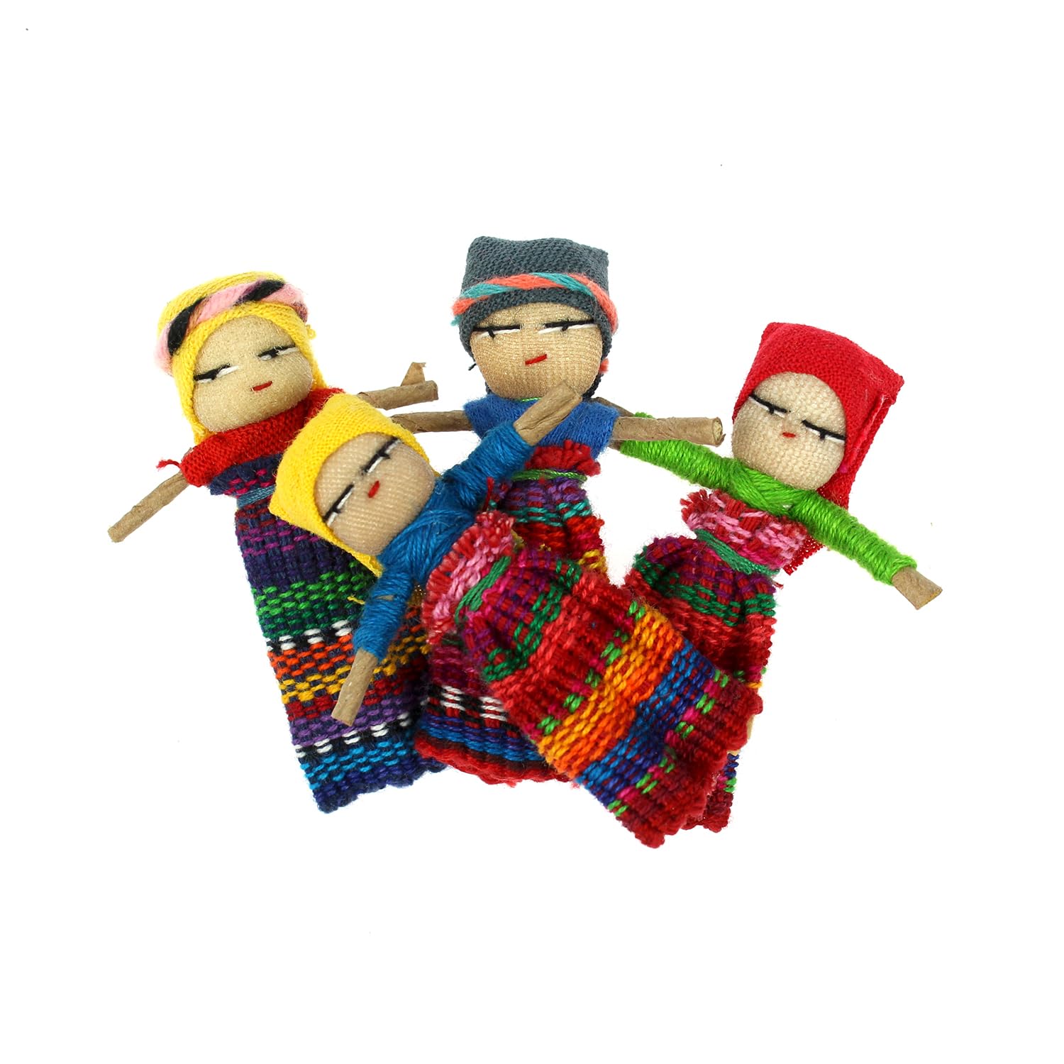 Urban Trading Guatemalan Worry Dolls Genuine Handmade Mayan Fair Trade Four Large Dolls w. Bag