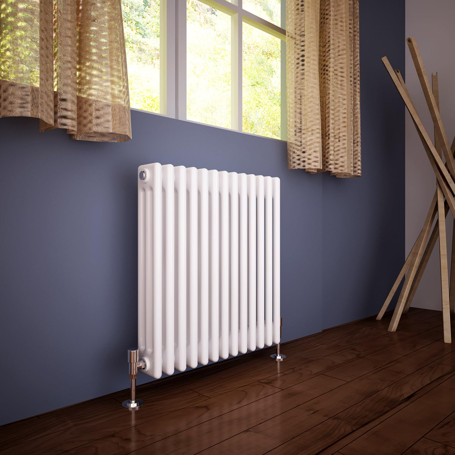 ELEGANT Traditional Cast Iron Style White Triple Column Horizontal Radiator 600x599 mm Perfect for Living Room Bedroom Kitchen