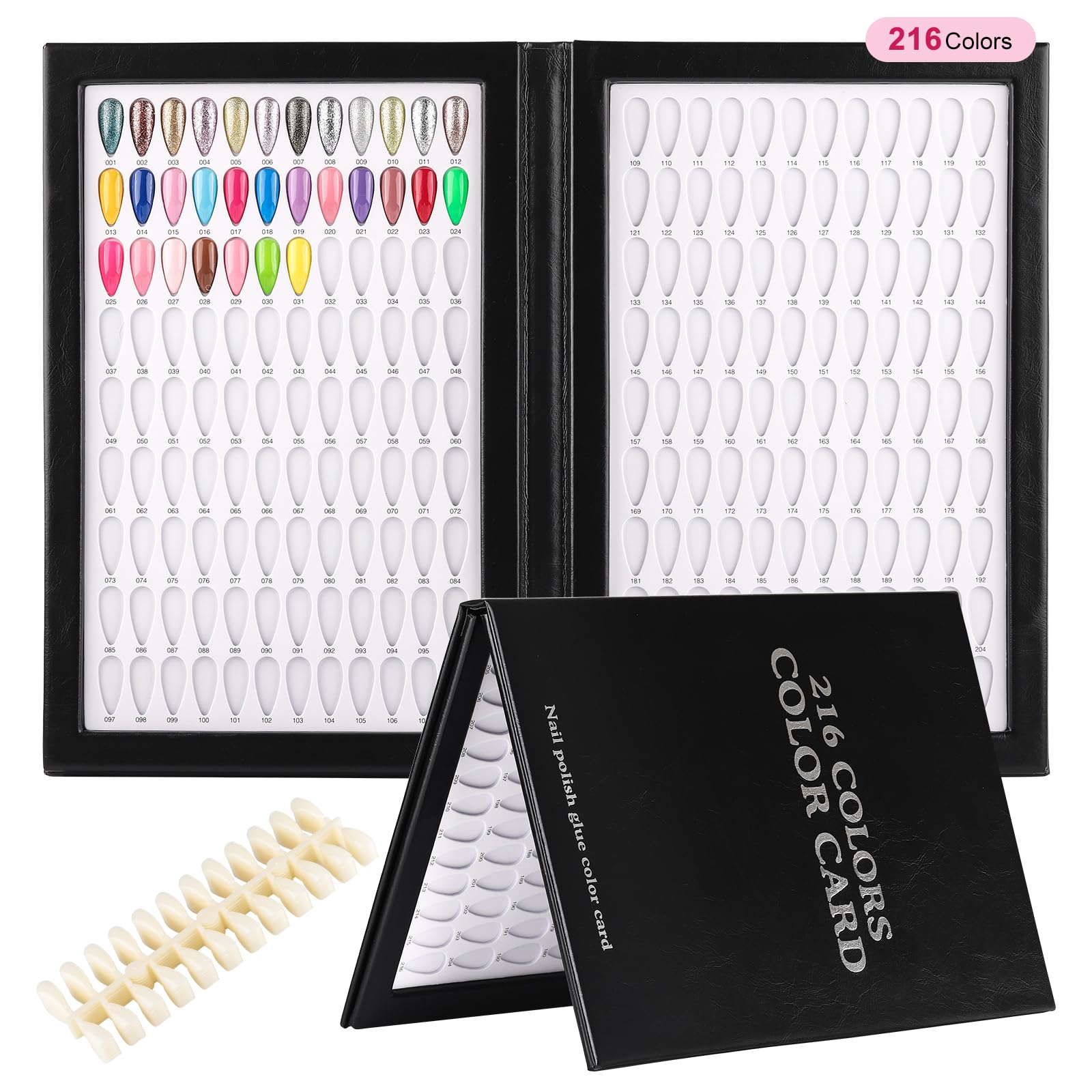 BNG Nail Colour Display Book 216 Colors Nails Art Card Chart with 240 Pcs Almonds False Nails Tips