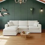 Cloud Modular Sectional Couches 95.4” L Shaped Couch for Living Room Deep Seat Sectional Couch Down Filled Modular Sofa with Ottoman for House Office White